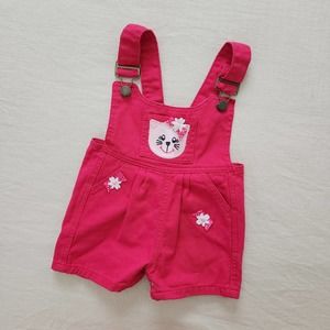 Vintage Hot Pink Kitty Shortalls 18 months